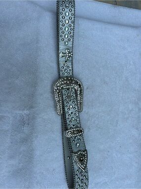 Women's Silver Rhinestone Studded Western Belt